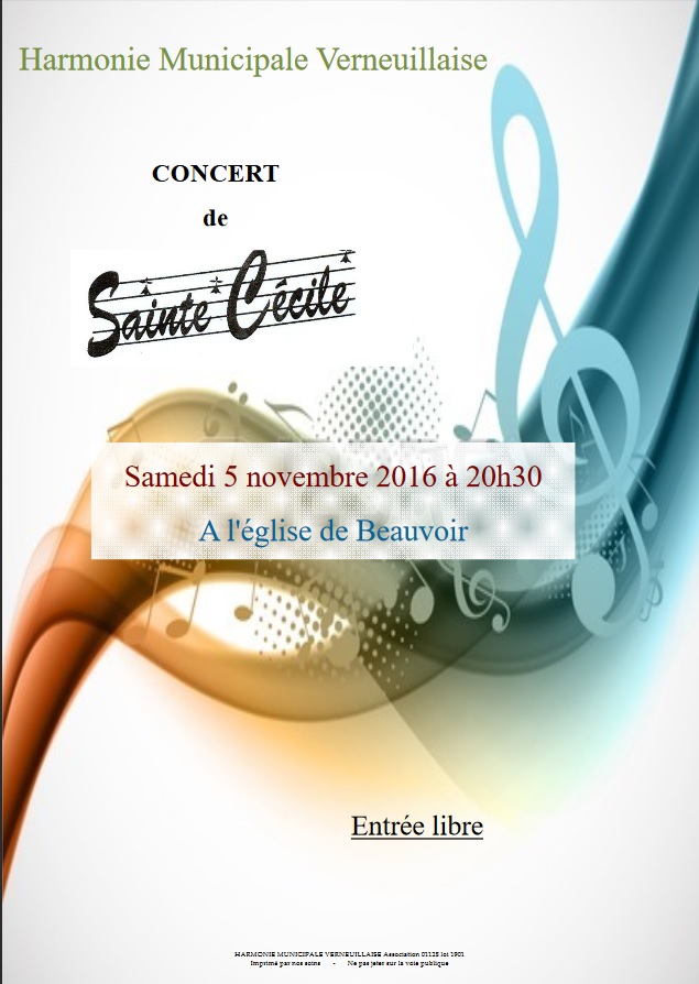 Concert de Ste Cécile à Beauvoir - Samedi 5 novembre à 20h30